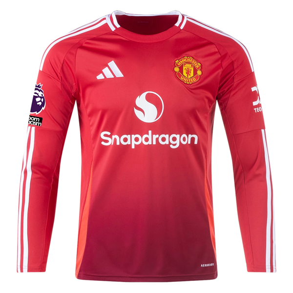 adidas Manchester United Marcus Rashford Long Sleeve Home Jersey w/ EPL + No Room For Racism Patches24/25 (Red)