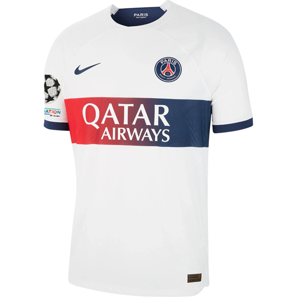 Nike Paris Saint-Germain Authentic Nuno Mendes Match Vaporknit Away Jersey w/ Champions League Patches 23/24 (White/Midnight Navy)
