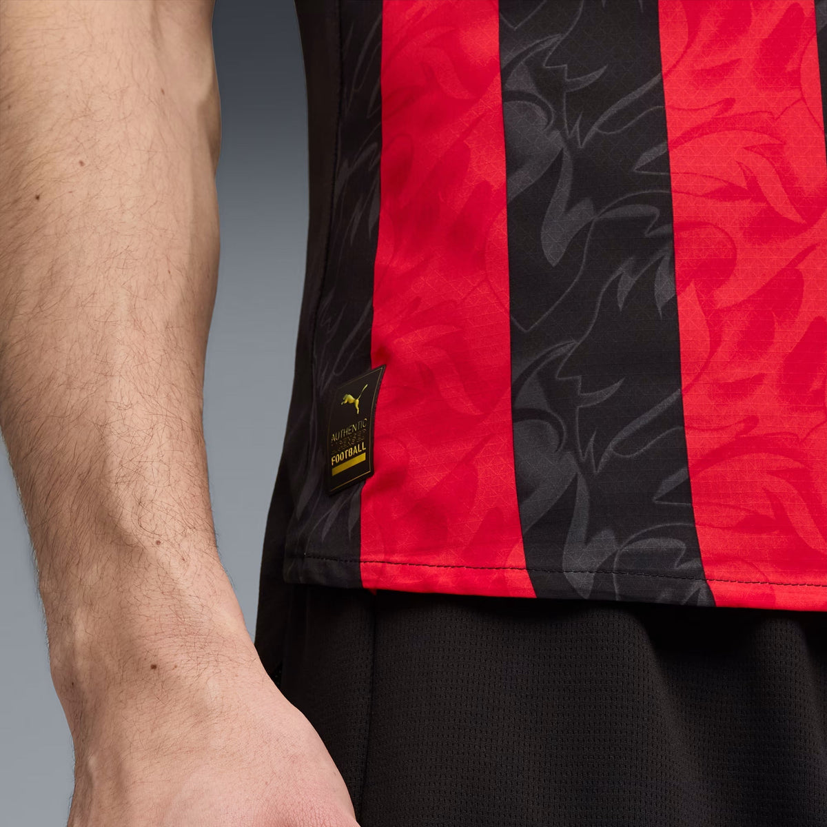 Puma Rafa Leao Men's AC Milan Authentic Home Jersey 25/26 w/ Seria A Patch (Red/Black)