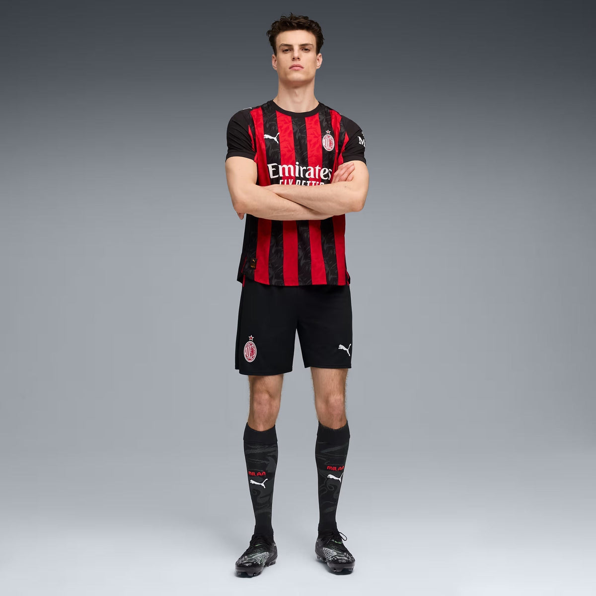 Puma Dest Men's AC Milan Authentic Home Jersey 25/26 w/ Seria A Patch (Red/Black)