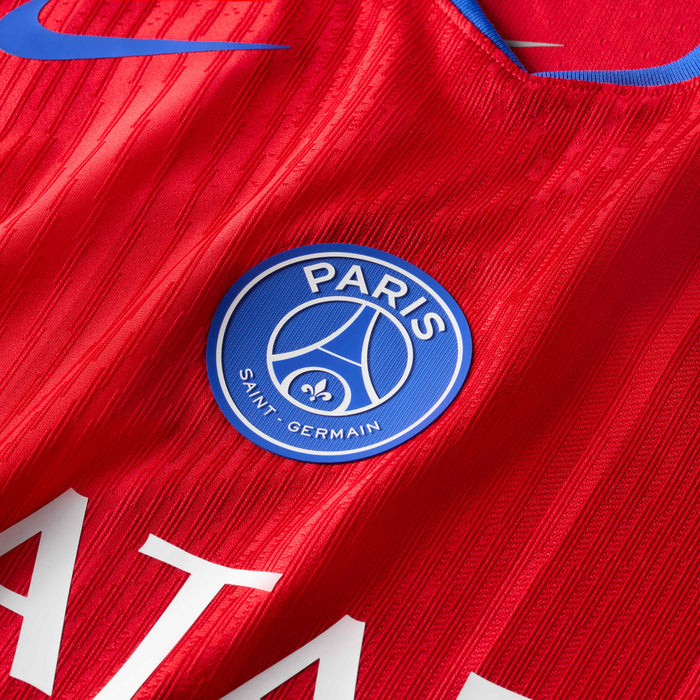 Nike Men's Paris Saint-Germain Authentic JoÃ£o Neves Third Jersey w/ Champions League Patches 25/26 (Sport Red/Hyper Royal)