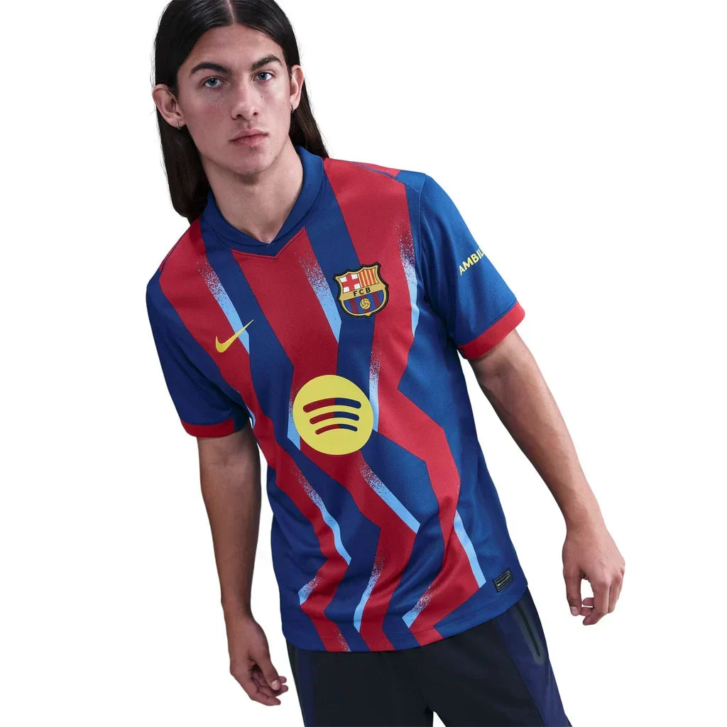 Nike Men's FC Barcelona 4th Jersey 25/26 w/ La Liga Patches (Blue/Red/Yellow)