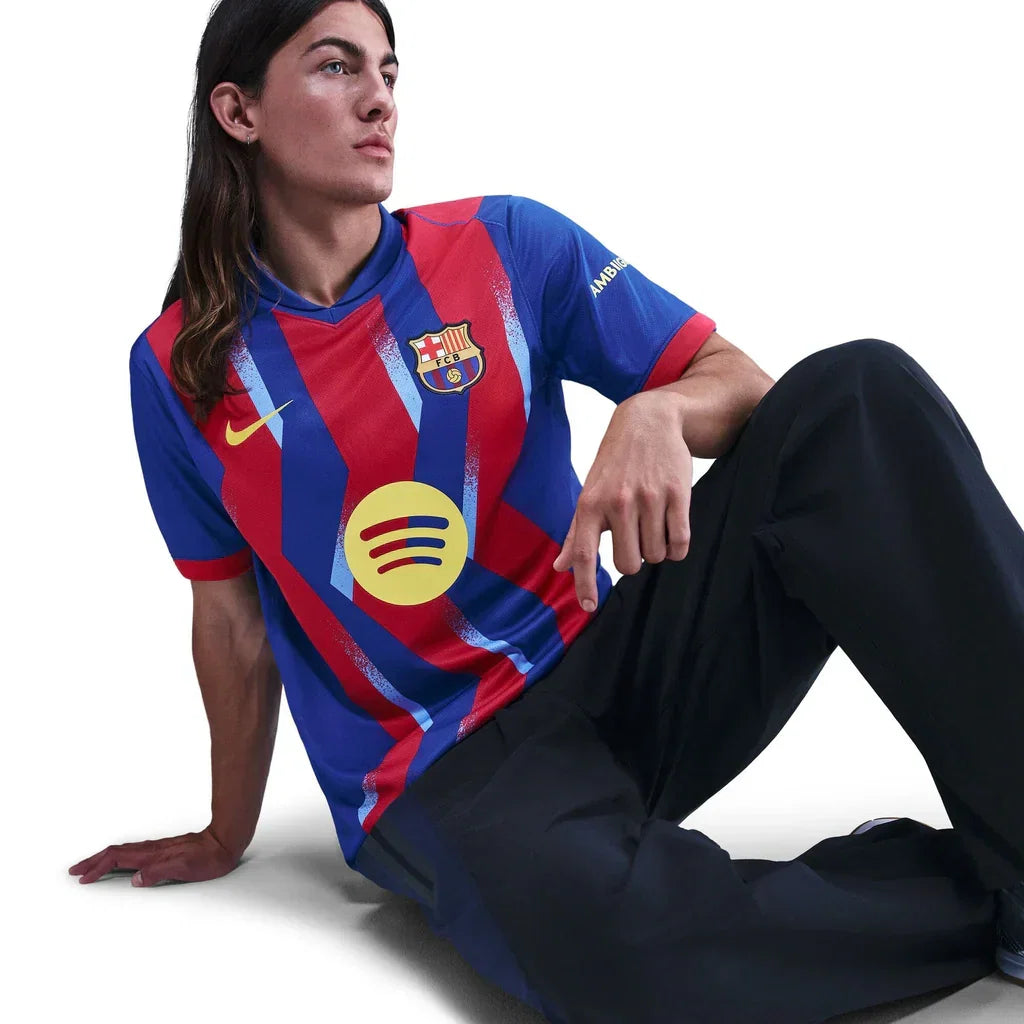 Nike Men's FC Barcelona Cubarsi 4th Jersey 25/26 w/ La Liga Patches (Blue/Red/Yellow)