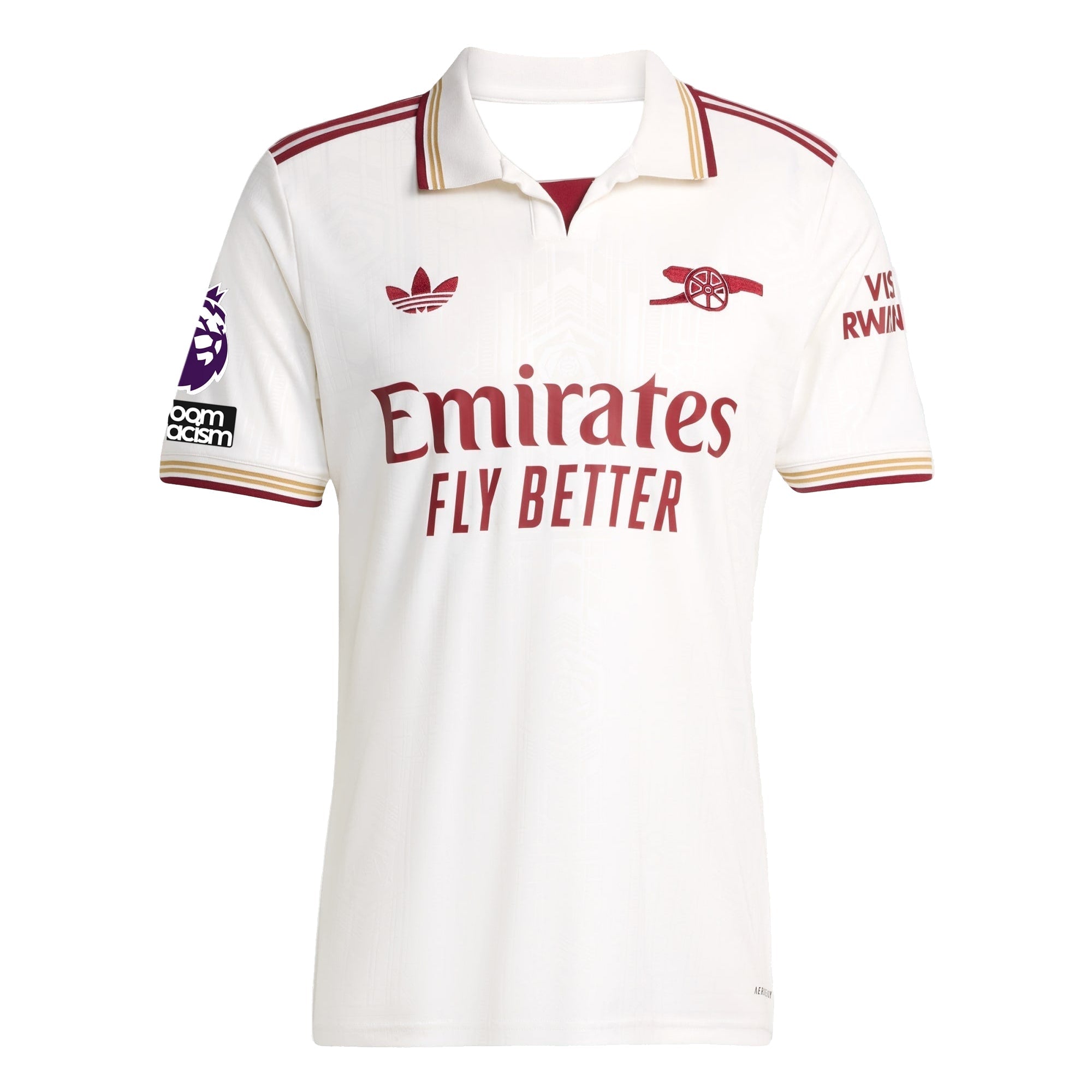 adidas Martinelli Men's Arsenal FC Third Jersey 25/26 w/ NRFR + EPL Patches (White/Burgundy)