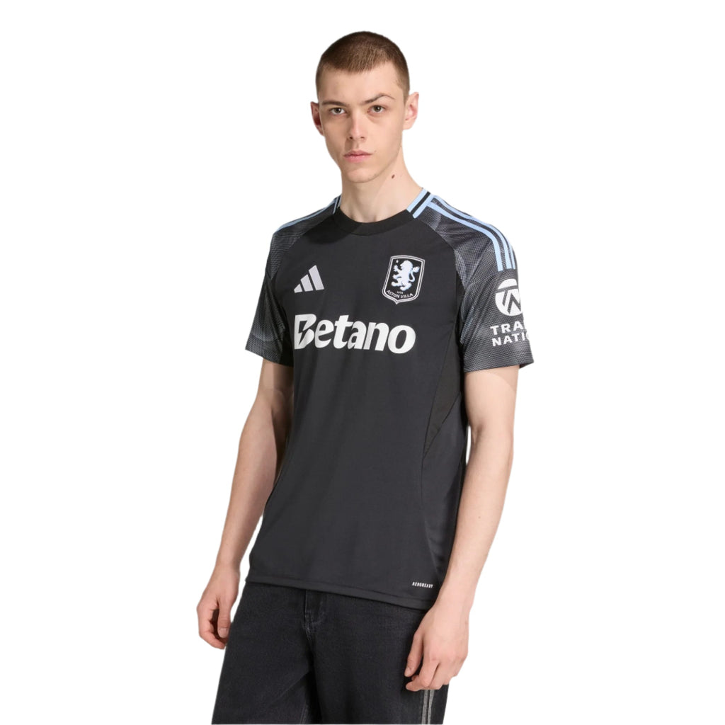 adidas Mings Men's Aston Villa 25/26 Away Jersey w/ EPL + NRFR Patches (Black/Global Blue)