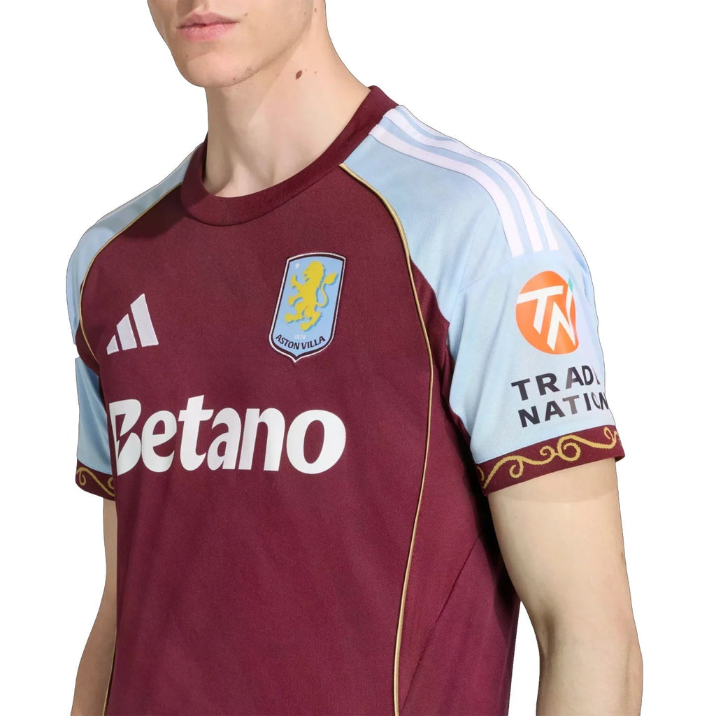 adidas Sancho Men's Aston Villa Home Jersey 25/26 w/ NRFR + EPL Patches (Maroon/Blue)