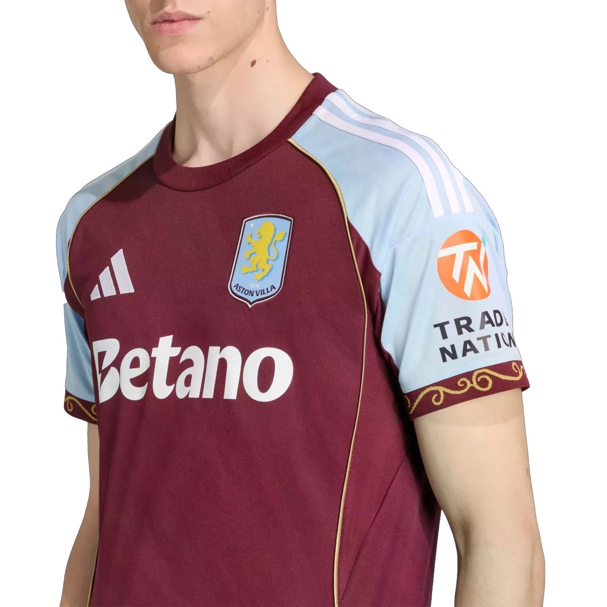 adidas Sancho Men's Aston Villa Home Jersey 25/26 w/ NRFR + EPL Patches (Maroon/Blue)