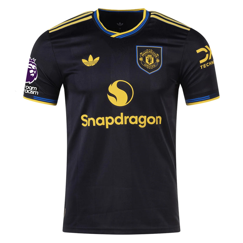 adidas Mainoo Men's Manchester United Authentic Third Jersey 25/26 w/ NRFR + EPL Patches (Black)