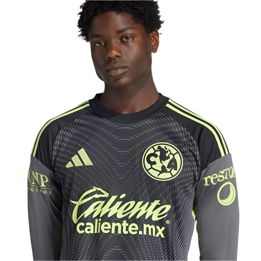 adidas Club AmÃ©rica 25/26 Long Sleeve Goalkeeper Jersey (Black/Grey/Lime Green)