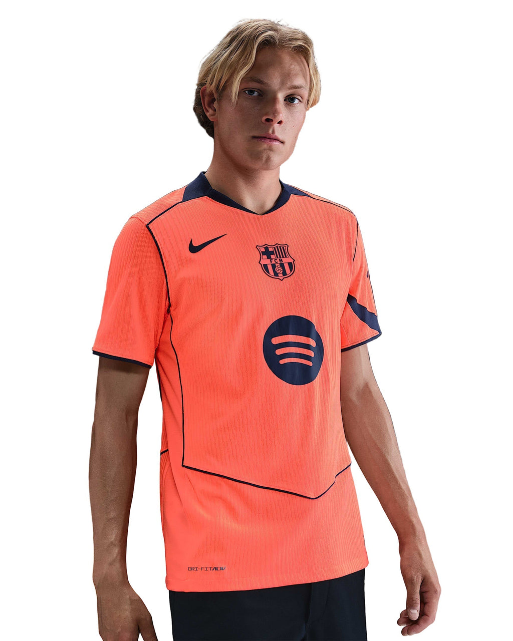 Nike Olmo FC Barcelona Third T90 Authentic Jersey 25/26 w/ Champions League Patches (Mango/Navy)