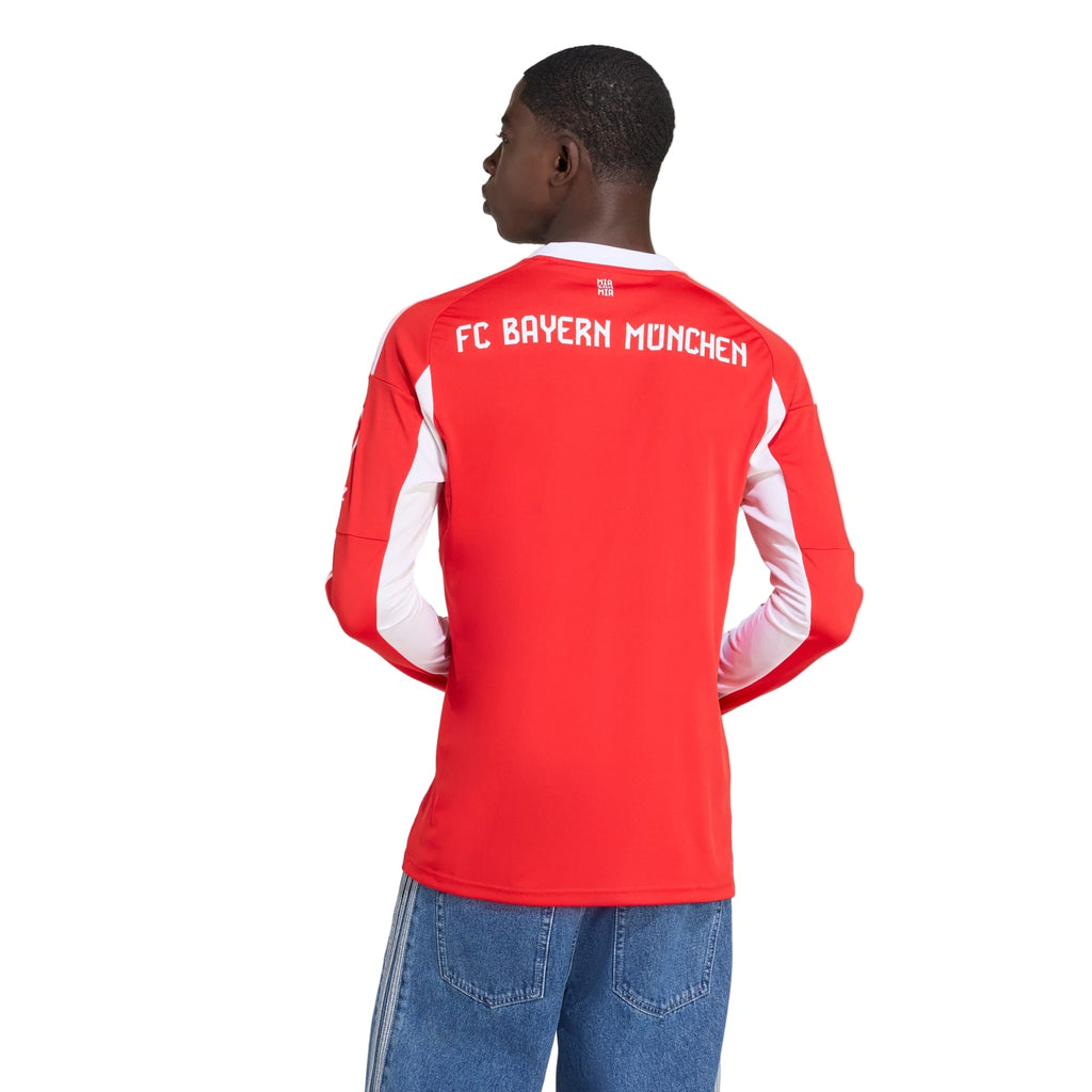 adidas Men's Bayern Munich Long Sleeve Home Jersey 25/26 w/ Bundesliga Champions Patch (Red/White)
