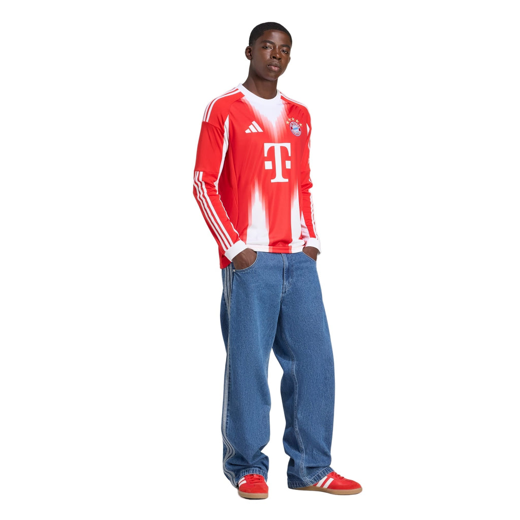 adidas Men's Bayern Munich Long Sleeve Home Jersey 25/26 w/ Bundesliga Champions Patch (Red/White)