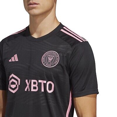 adidas Men's Lionel Messi Inter Miami Away Jersey 23/24 w/ MLS Apple + Sponsors Patches (Black/True Pink)