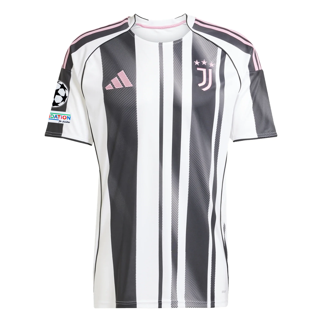 adidas Juventus J. David Home Jersey w/ Champions League Patches 25/26 (White/Black/Pink)