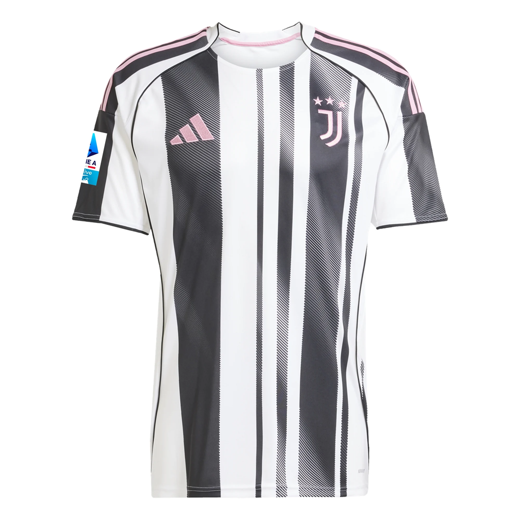 adidas Men's Juventus Miretti Home Jersey w/ Serie A Patch 25/26 (White/Black/Pink)