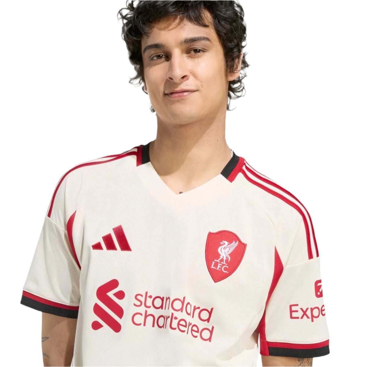 adidas Men's Liverpool Jeremie Frimpong Away Jersey w/ Champions League Patches 25/26 (Wonder White)