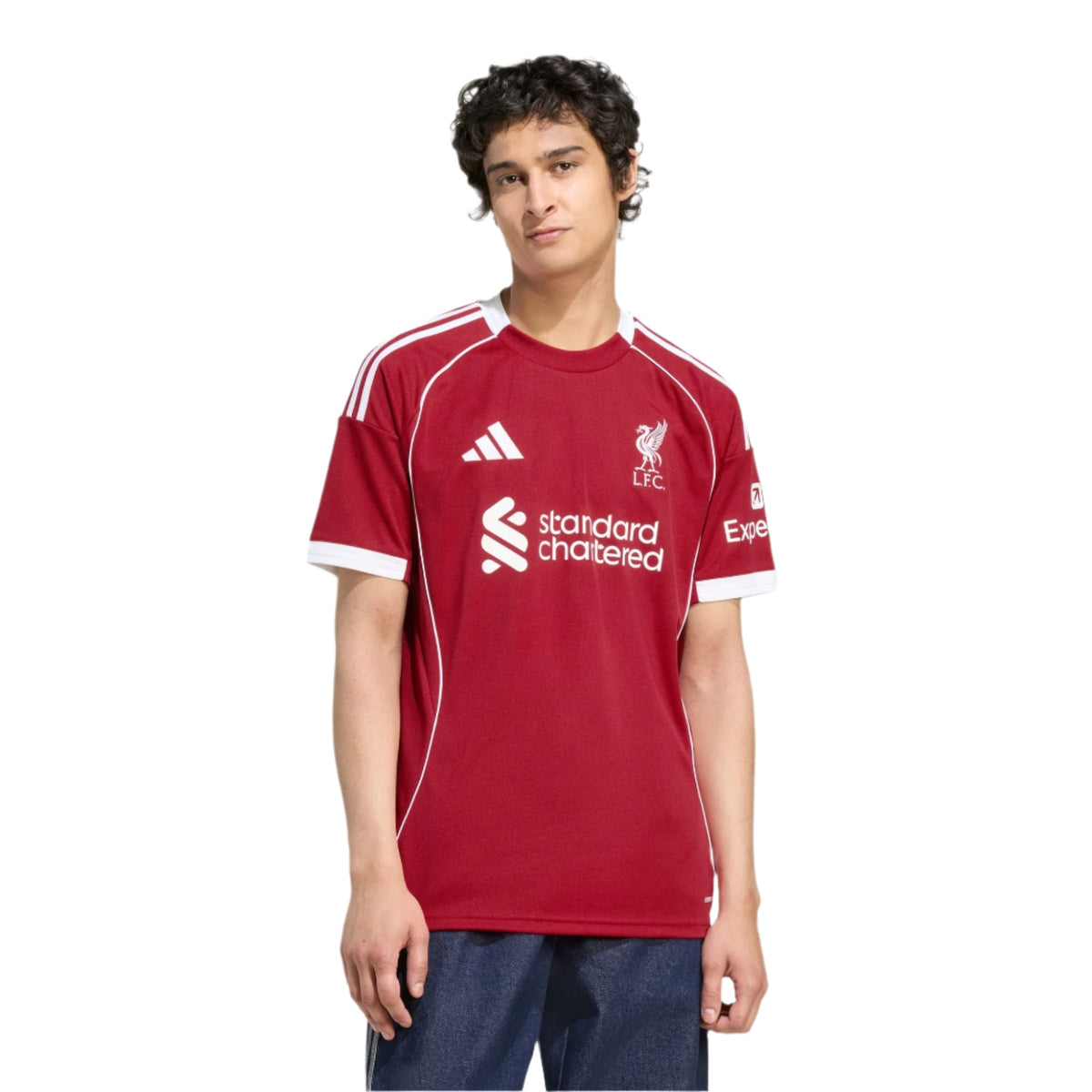 adidas Men's Liverpool Virgil Home Jersey 25/26 w/ Champions League Patches (Strawberry Red)