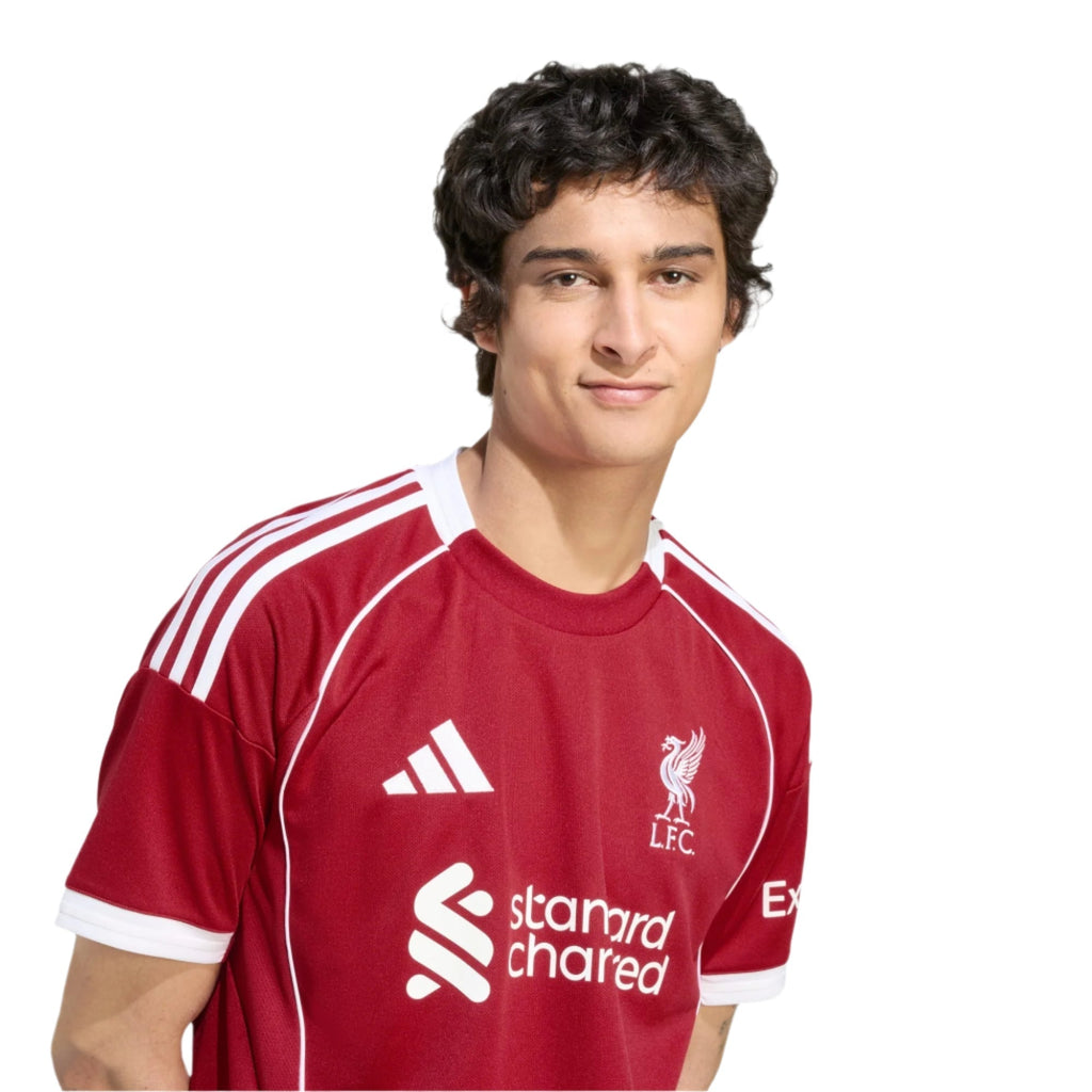 adidas Wirtz Men's Liverpool Home Jersey 25/26 w/ NRFR + EPL Champions Patch (Strawberry Red)