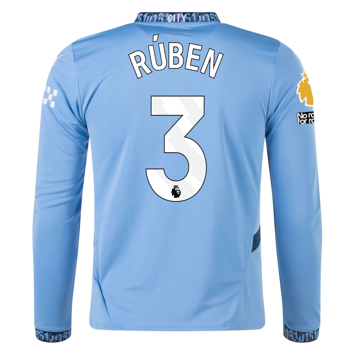 Puma Manchester City RÃºben Dias Home Long Sleeve Jersey w/ EPL + No Room For Racism Patch 24/25 (Team Light/Marine Blue)