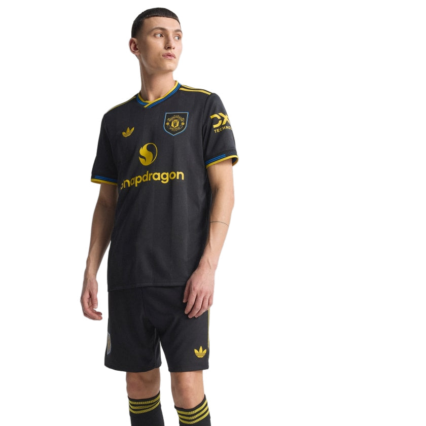 adidas Men's Manchester United Authentic Third Jersey 25/26 w/ NRFR + EPL Patches (Black)