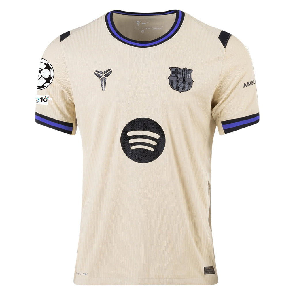 Nike Robert Lewandowski Men's FC Barcelona Authentic Away Jersey w/ Champions League Patches (Team Gold/Persian Violet/Black)