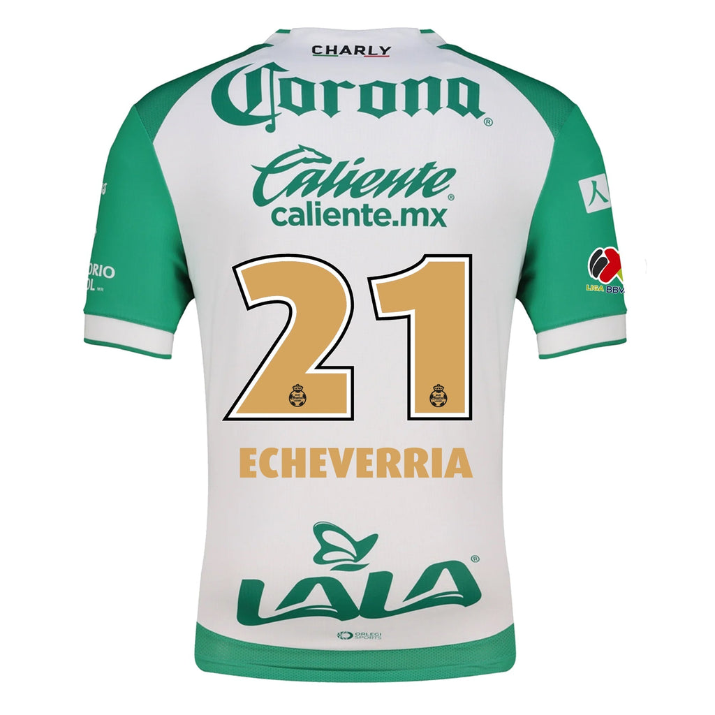 Charly Emmanuel Echeverria Men's Santos Laguna Home Jersey 25/26 w/ BBVA MX Patches (Green/White)