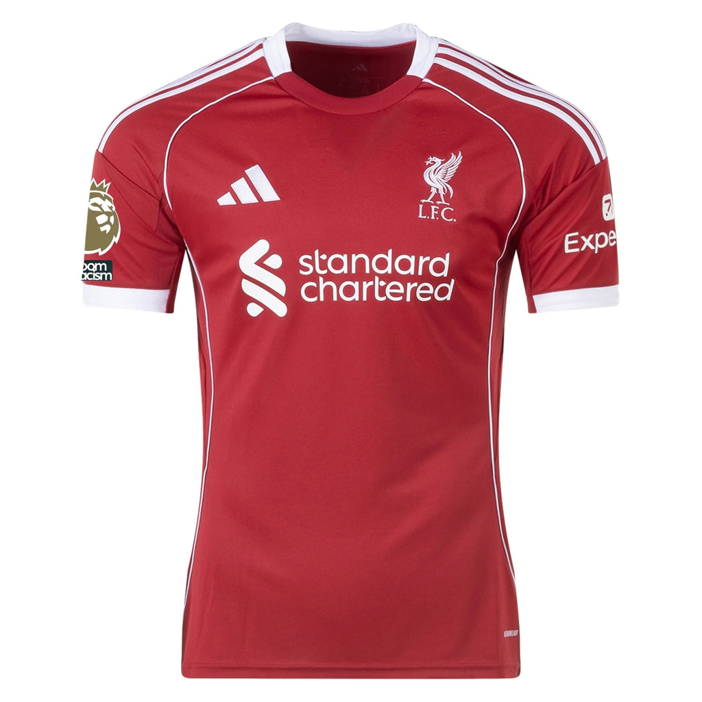 adidas Wirtz Men's Liverpool Home Jersey 25/26 w/ NRFR + EPL Champions Patch (Strawberry Red)