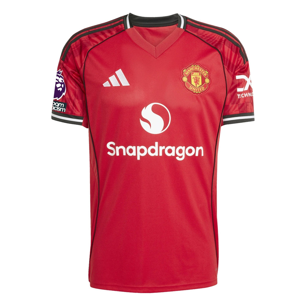 adidas Zirkzee Men's Manchester United Home Jersey 25/26 w/ EPL + NRFR Patches (Red)