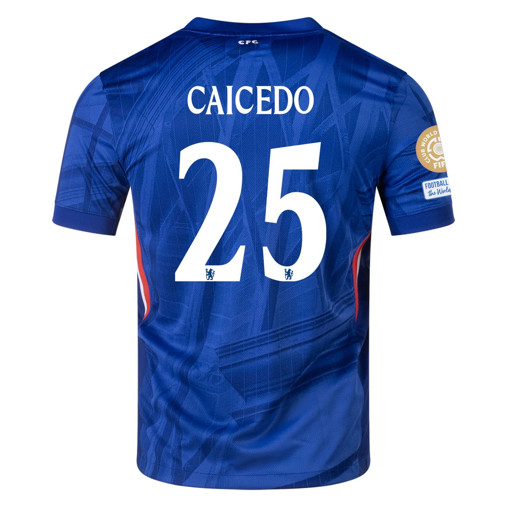 Nike MoisÃ©s Caicedo Chelsea Home Jersey w/ Club World Cup Champion Patches 25/26 (Rush Blue/White/Speed Red)