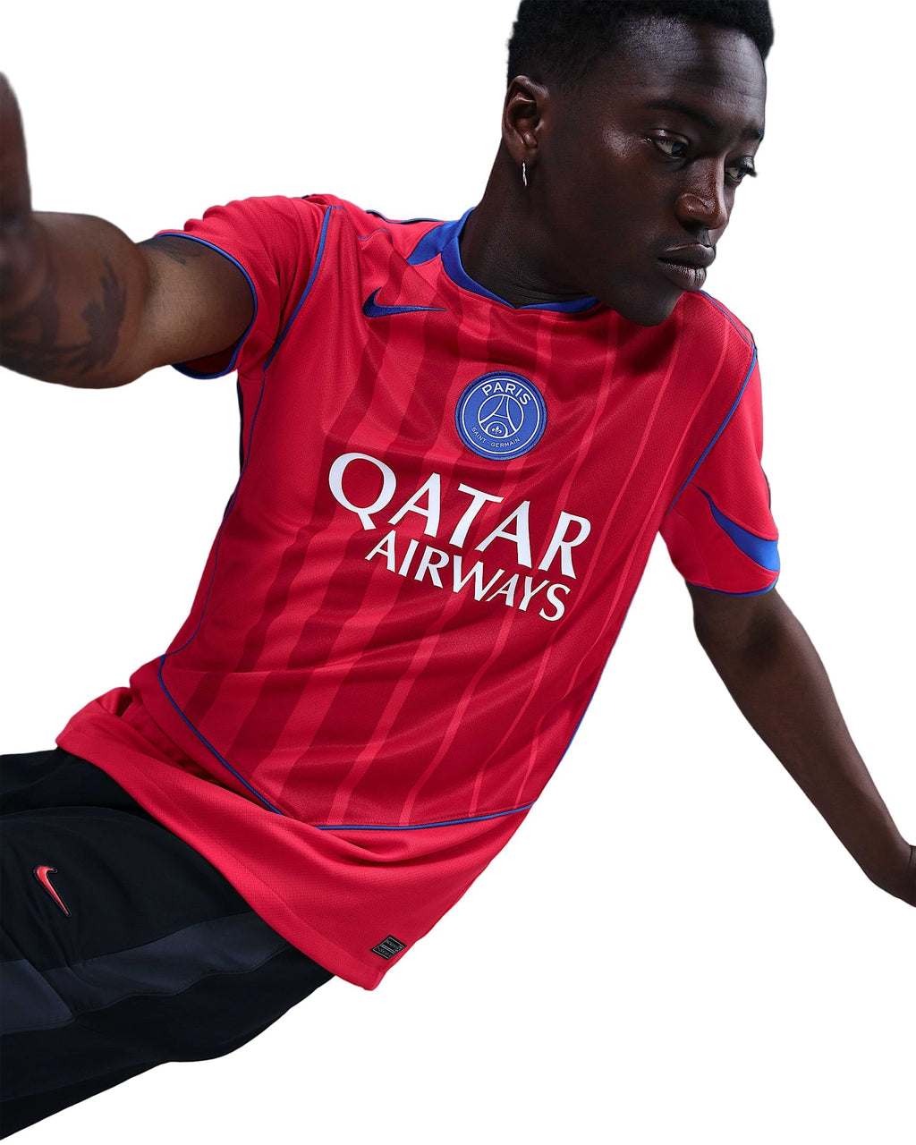 Nike Men's Paris Saint-Germain T90 Third Jersey w/ Champions League Patches 25/26 (Sport Red/Hyper Royal)