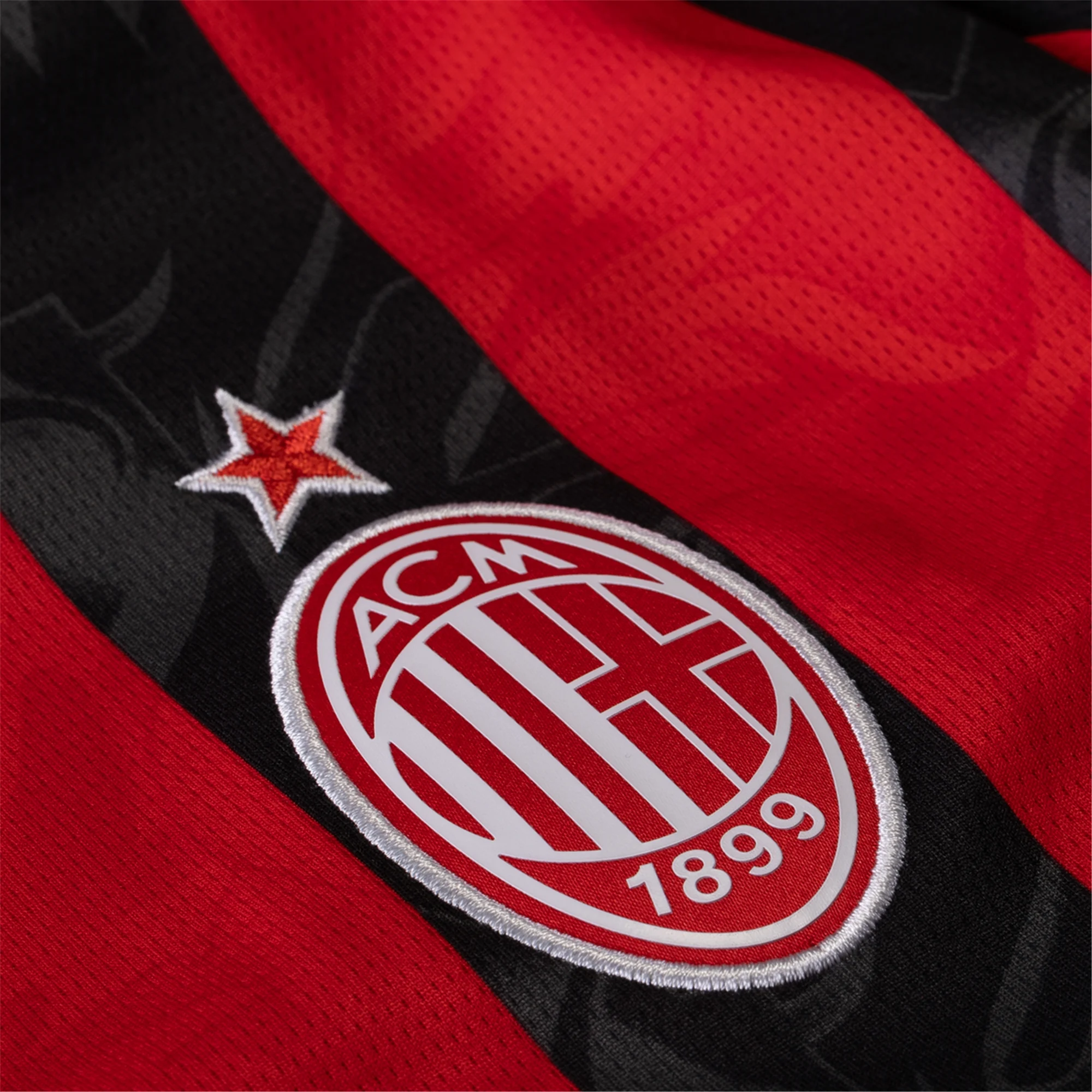 Puma Rafa Leao Men's AC Milan Home Jersey w/ Champions League Patches 25/26 (Red/Black)
