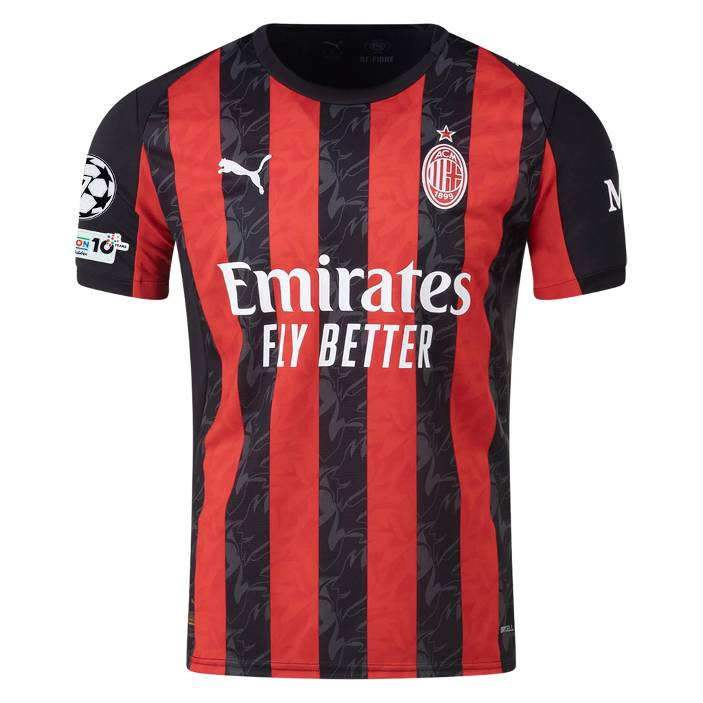 Puma Bartesaghi Men's AC Milan Home Jersey w/ Champions League Patches 25/26 (Red/Black)