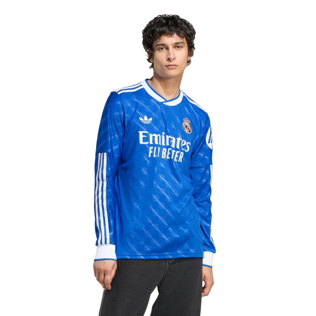 adidas Men's Real Madrid E. Militao Long Sleeve Third Jersey w/ Champions League Patches 25/26 (Blue/White)