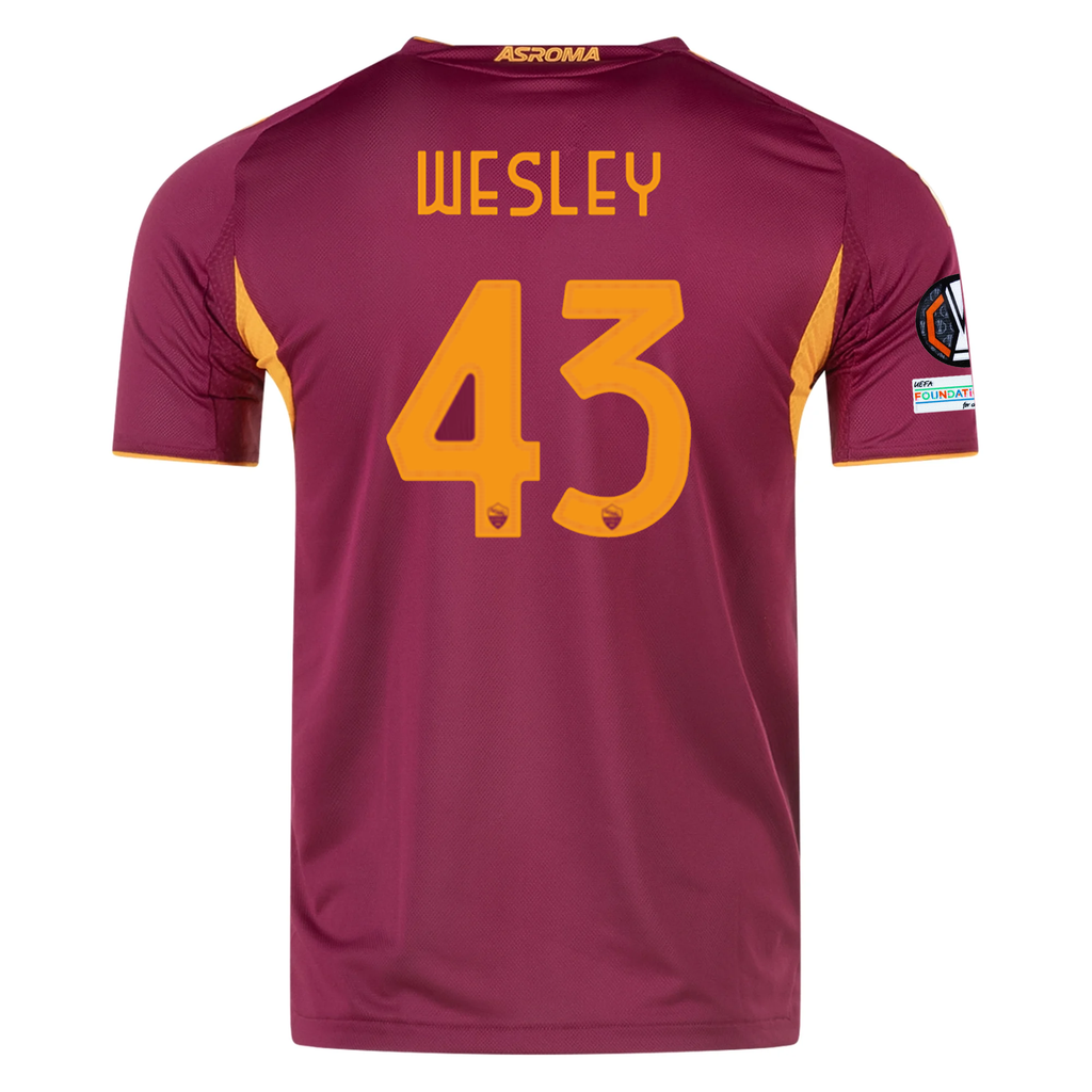 adidas Roma Authentic Wesley FranÃ§a Home Jersey w/ Europa League Patches 25/26 (Burgundy)