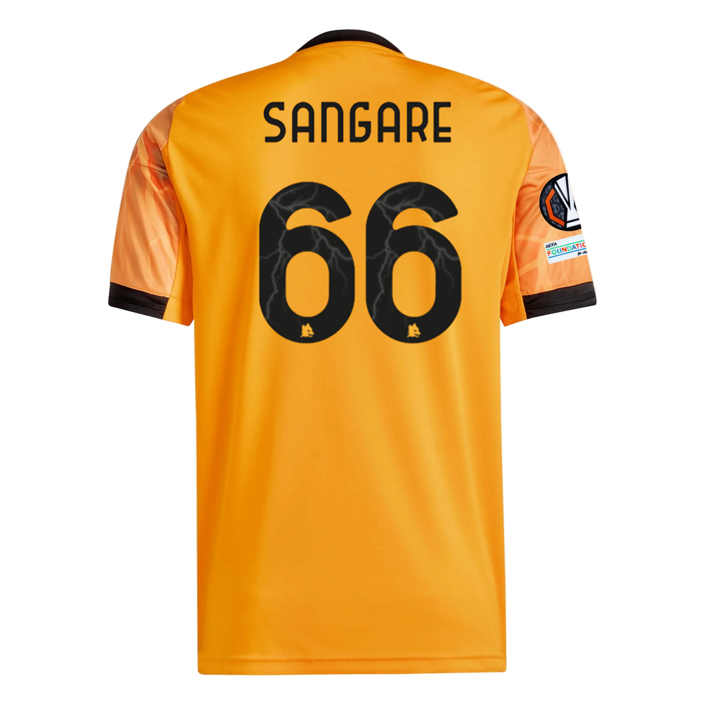 adidas Roma Buba SangarÃ© Away Jersey w/ Europa League Patches 25/26 (Orange/Black)