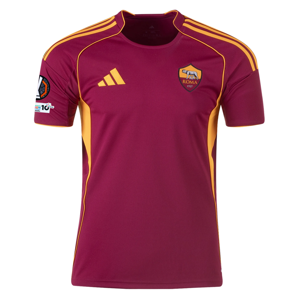 adidas Men's Roma NiccolÃ² Pisilli Home Jersey w/ Europa League Patches 25/26 (Burgundy)