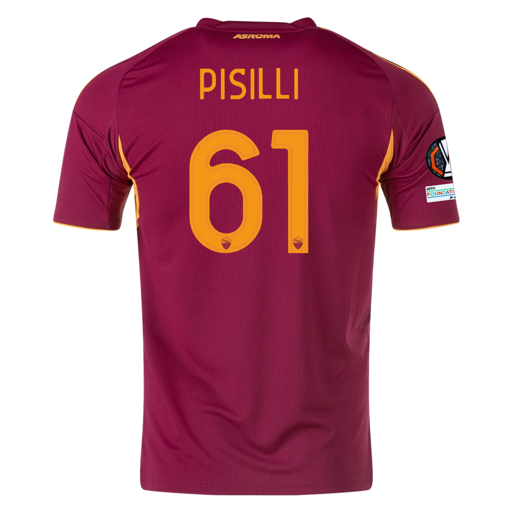 adidas Men's Roma NiccolÃ² Pisilli Home Jersey w/ Europa League Patches 25/26 (Burgundy)