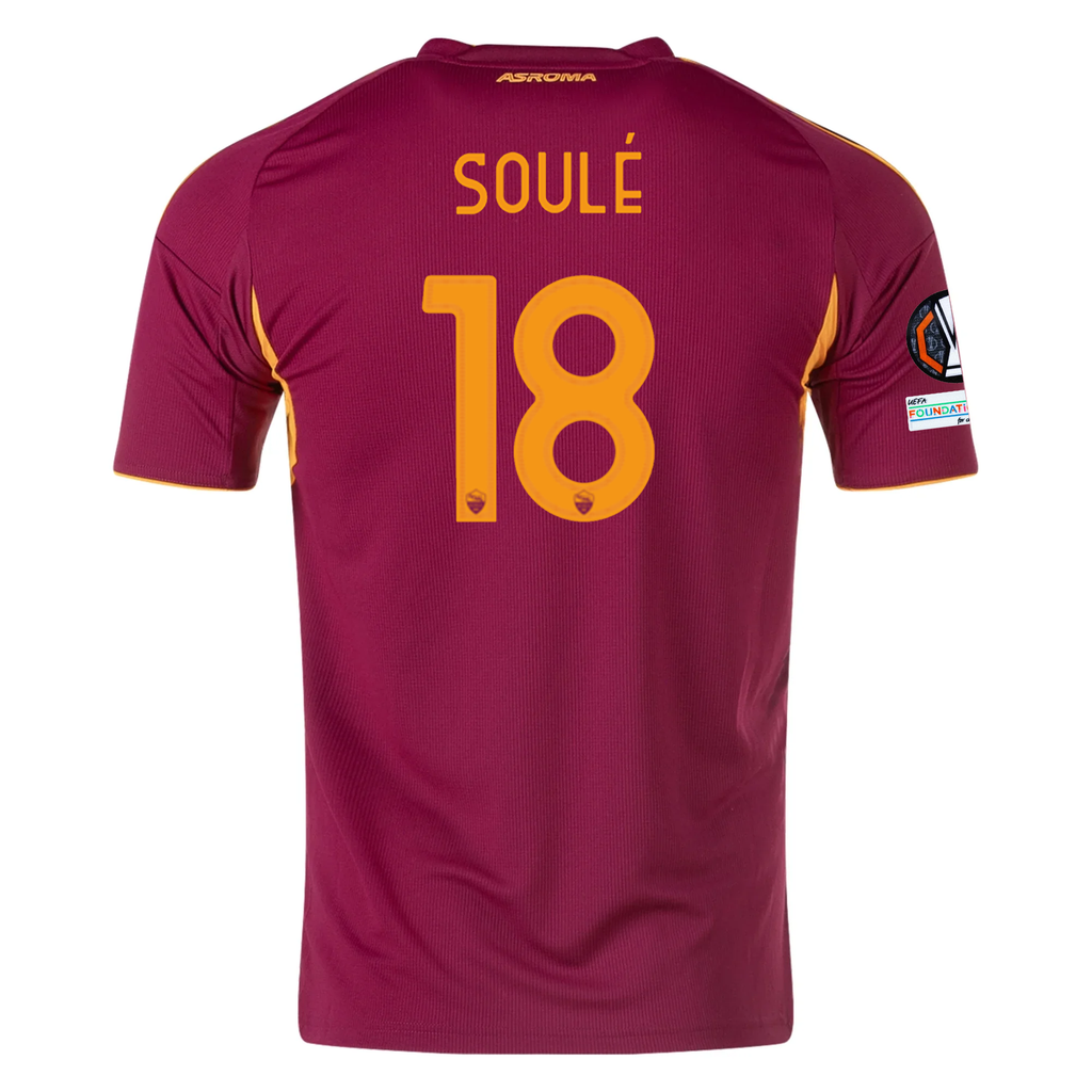 adidas Men's Roma MatÃ­as SoulÃ© Home Jersey w/ Europa League Patches 25/26 (Burgundy)