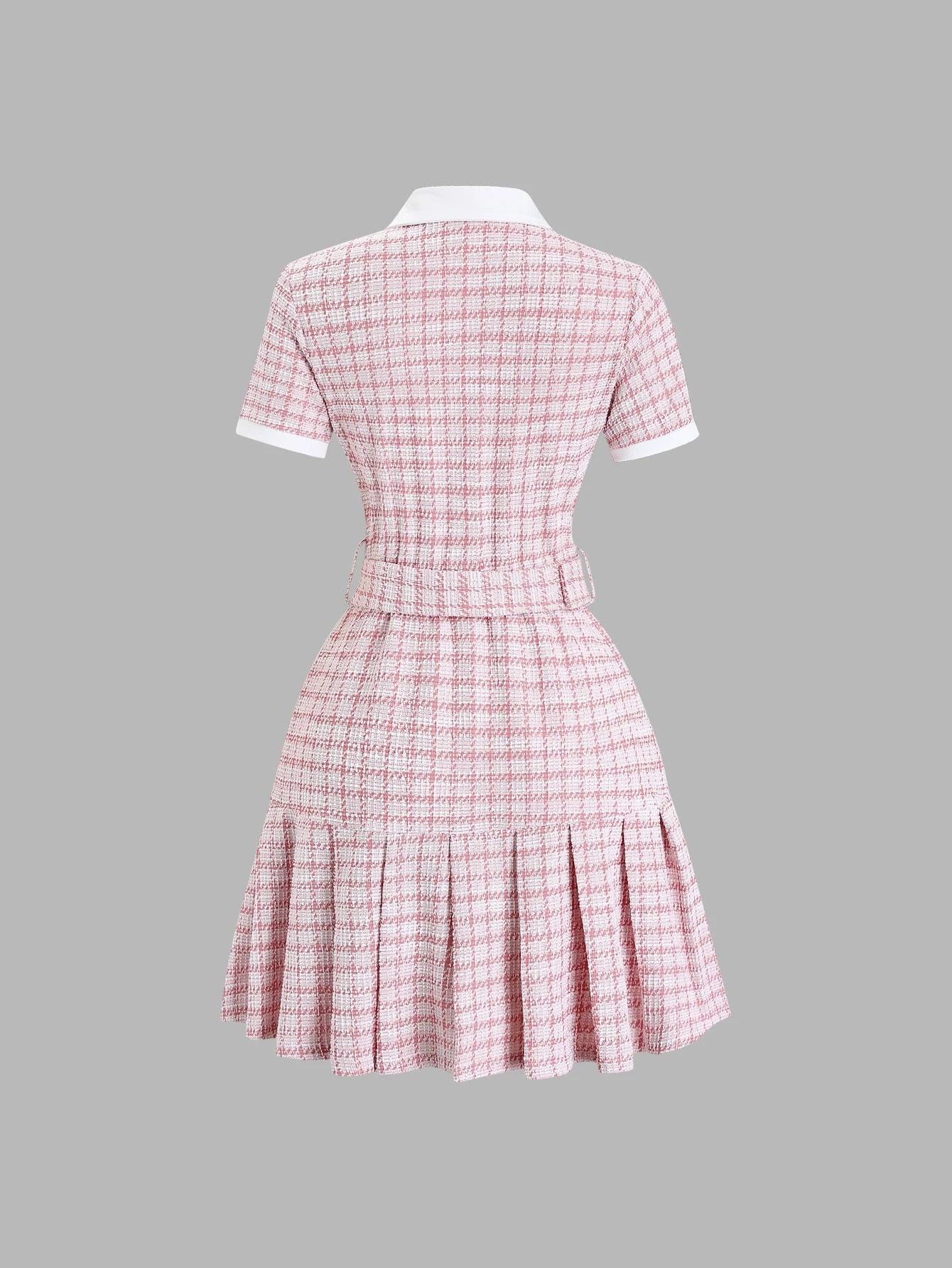 Women's Checkered Plaid Mini Dress Short Sleeve with Belt Casual Business Office Fashion Dress Code