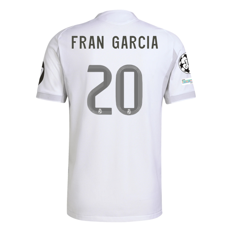 adidas Francisco JosÃ© GarcÃ­a Torres Real Madrid 25/26 Home Jersey w/ Champions League Patches (White)