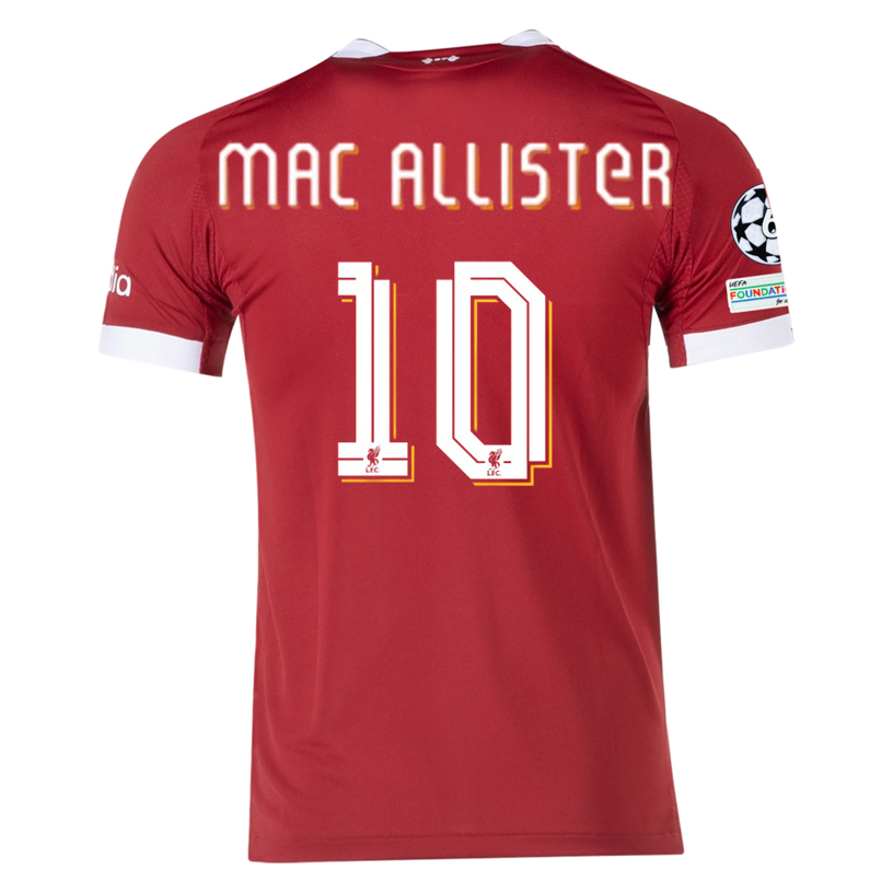 adidas Men's Liverpool FC Authentic Mac Allister Home Jersey 25/26 w/ Champions League Patches (Strawberry Red)