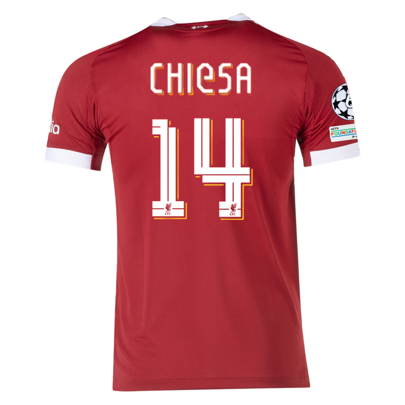 adidas Men's Liverpool FC Authentic Chiesa Home Jersey 25/26 w/ Champions League Patches (Strawberry Red)