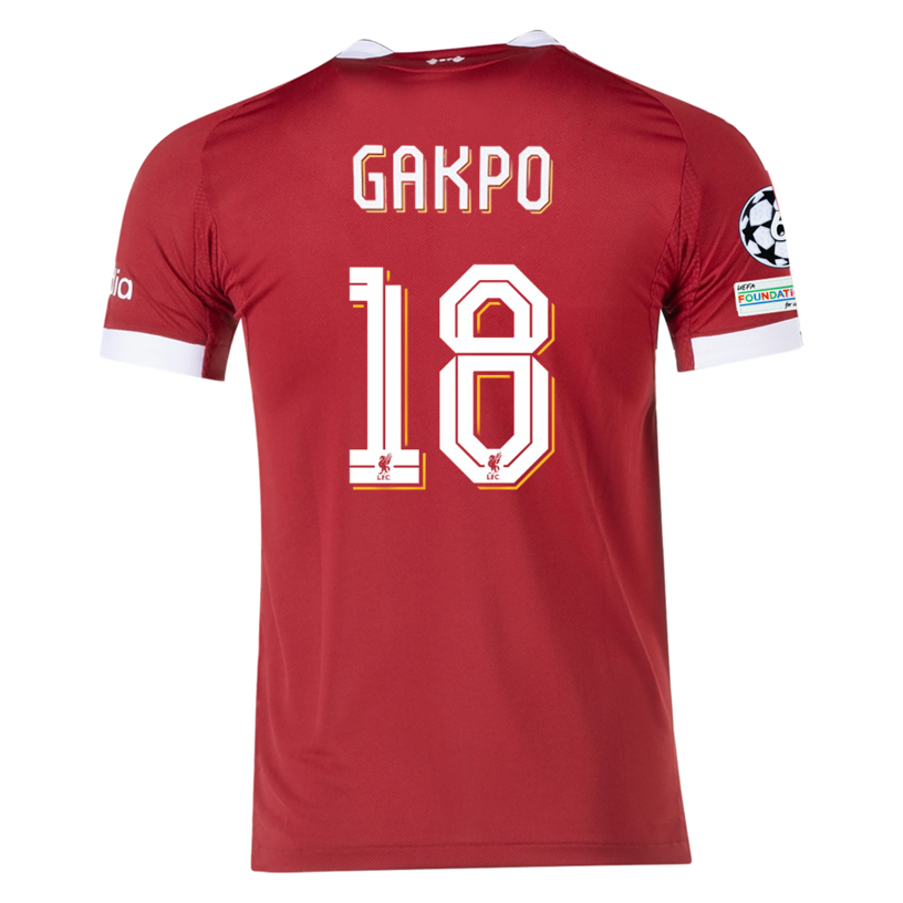 adidas Men's Liverpool FC Authentic Gakpo Home Jersey 25/26 w/ Champions League Patches (Strawberry Red)