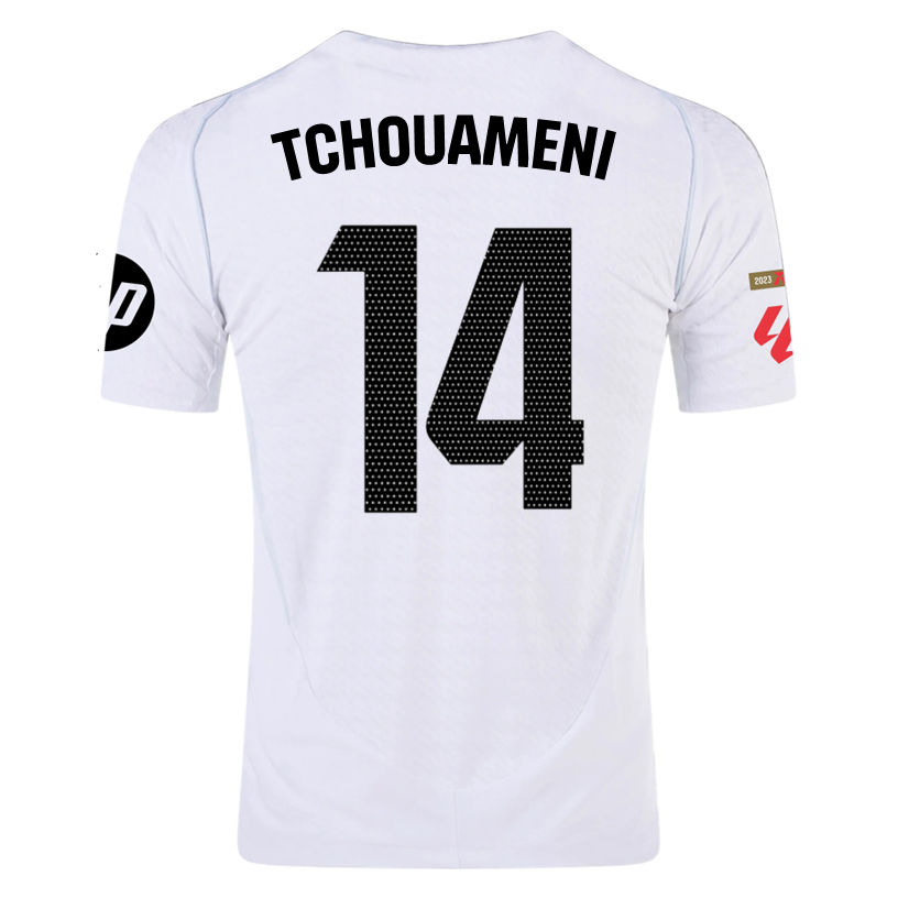 adidas TchouamÃ©ni Real Madrid Authentic Home Jersey w/ La Liga Patches 24/25 (White/Black)