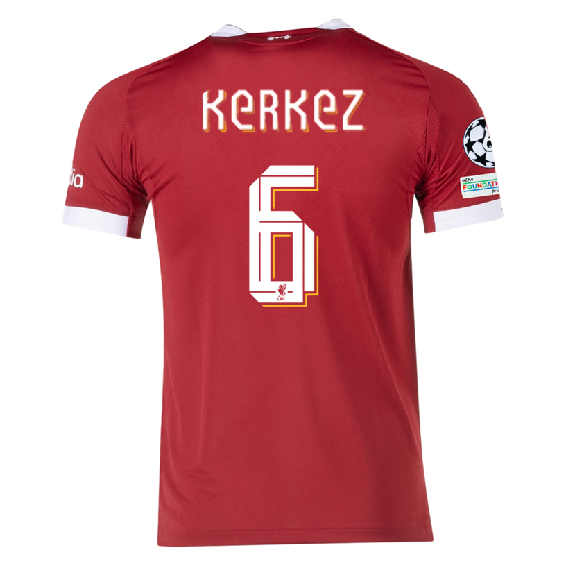 adidas Men's Liverpool FC Authentic Kerkez Home Jersey 25/26 w/ Champions League Patches (Strawberry Red)