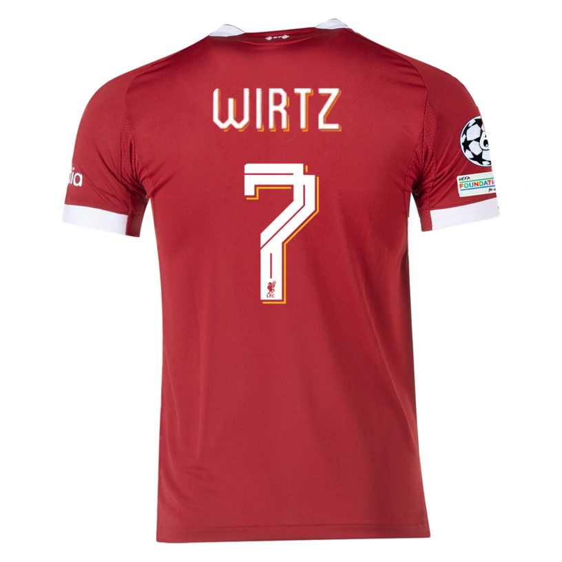 adidas Men's Liverpool Wirtz Home Jersey 25/26 w/ Champions League Patches (Strawberry Red)