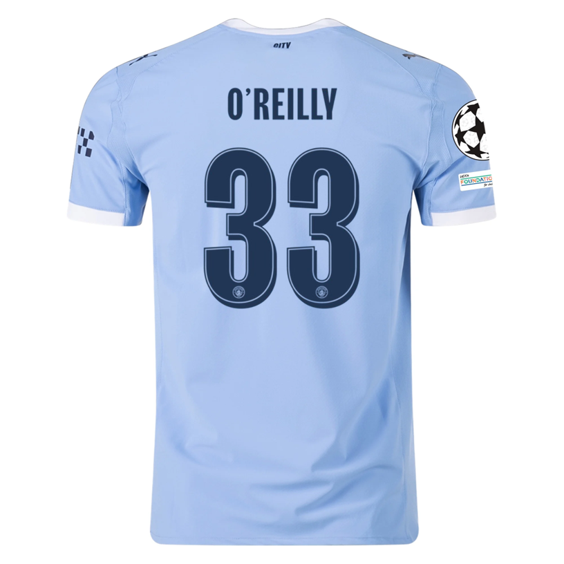 Puma Manchester City Authentic Oâ€™ Reilly Home Jersey w/ Champions League Patches 25/26 (Team Light Blue/White)