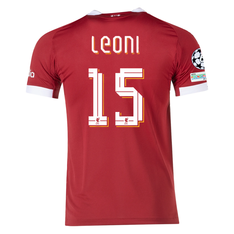 adidas Men's Liverpool FC Authentic Leoni Home Jersey 25/26 w/ Champions League Patches (Strawberry Red)
