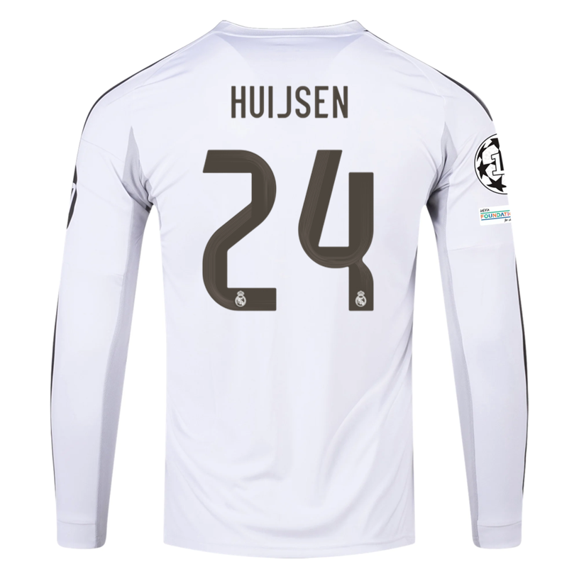 adidas Real Madrid Huijsen Long Sleeve Home Jersey w/ Champions League Patches 25/26 (White)