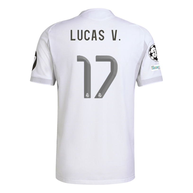 adidas Lucas VÃ¡squez Real Madrid 25/26 Home Jersey w/ Champions League Patches (White)